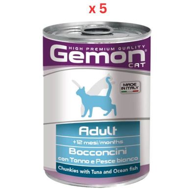 Gemon Cat Wet Food, Chunkies Sterelized With Tuna And Ocean Fish 415gm (Pack Of 5)