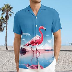 Flamingo Vacation Hawaiian Resort Style Men's Shirt Holiday Vacation Beach Summer Cuban Collar Short Sleeve Blue Pink / Purple Green S M L Shirt Lightinthebox