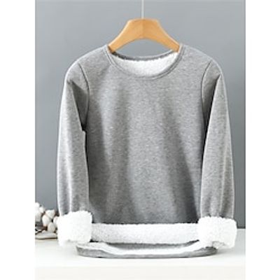 Women's Fleece Thermal Shirt Pure Color Simple Casual Comfort Home Daily Going out Fleece Warm Crew Neck Long Sleeve Fall Winter Light Pink Black Lightinthebox