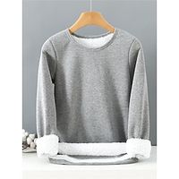 Women's Fleece Thermal Shirt Pure Color Simple Casual Comfort Home Daily Going out Fleece Warm Crew Neck Long Sleeve Fall Winter Light Pink Black Lightinthebox - thumbnail