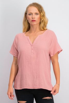 Womens Half Button Top Pink Womens Half Button Top Pink