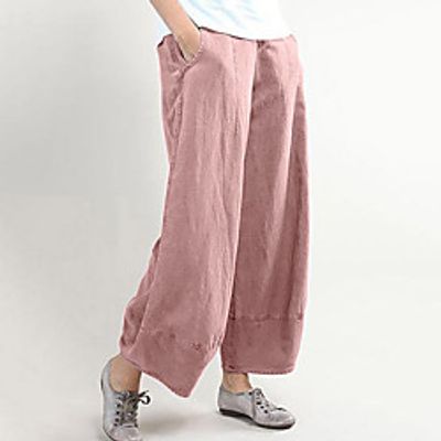 Women's Simple Basic Comfort Going out Weekend Palazzo Pants Plain Ankle-Length Pocket Elastic Drawstring Design Red Brown miniinthebox