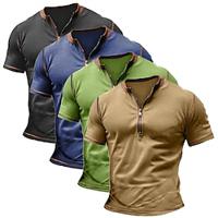 Men's Henley Shirt Tee Top Color Block Quarter Zip Outdoor Casual Short Sleeve Button Clothing Apparel Fashion Designer Comfortable Lightinthebox