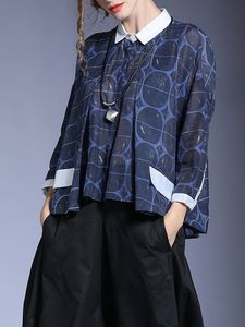 Square Collar Silk Linen Printed Shirts