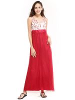 Sexy Lace Women Embroidery O-Neck Sleeveless Maxi Dresses