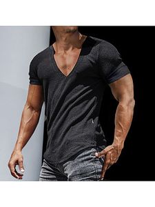 Men's Casual Slim Short Sleeve T-Shirt Sports Fitness Running V Neck Tops
