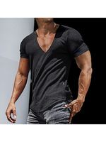 Men's Casual Slim Short Sleeve T-Shirt Sports Fitness Running V Neck Tops - thumbnail