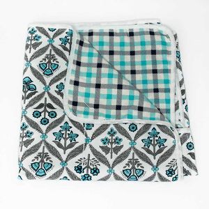 India Weaves-Reversible Baby Dohar - Greenish Blue and Grey print