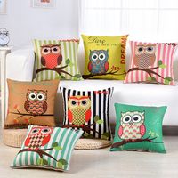 7 Styles Cute Owl Pattern Cotton Linen Pillow Case