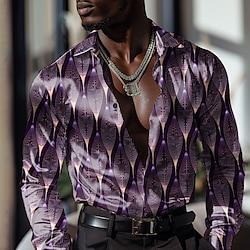 Men's Casual Printed Shirts Formal Summer Spring Fall Turndown Long Sleeve Purple S, M, L Polyester Shirt Lightinthebox