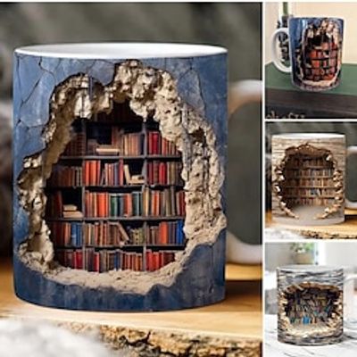 3D Bookshelf Mug, Ceramic Mug, 3D Bookshelves Hole In A Wall Mug, Creative Space Design Multi-purpose Mug, Christmas Gift Xmas Gift Lightinthebox