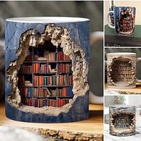 3D Bookshelf Mug, Ceramic Mug, 3D Bookshelves Hole In A Wall Mug, Creative Space Design Multi-purpose Mug, Christmas Gift Xmas Gift Lightinthebox - thumbnail