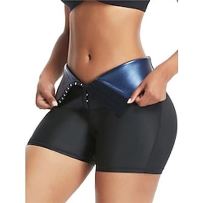 Women's Shapewear Pure Color Sport Casual Comfort Home Daily Going out Polyester Breathable Summer Spring Blue buttoned three-quarter pants Silver buttoned cropped trousers Lightinthebox