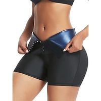 Women's Shapewear Pure Color Sport Casual Comfort Home Daily Going out Polyester Breathable Summer Spring Blue buttoned three-quarter pants Silver buttoned cropped trousers Lightinthebox - thumbnail