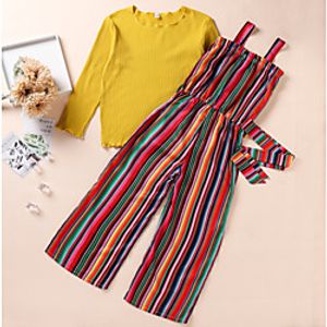Kids Girls' Clothing Set Long Sleeve Yellow Rainbow Print Active Regular 2-8 Years Lightinthebox