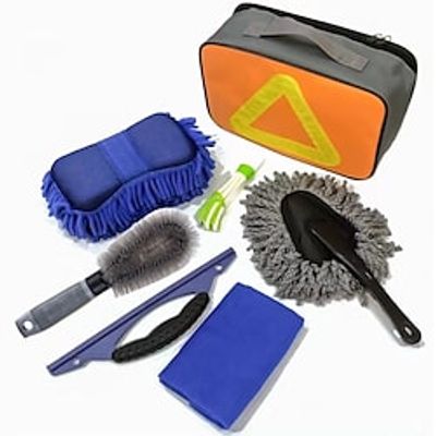 12Pcs Car Wash Cleaning Tools Kit, Car Detailing Set With Orange Canvas Bag Wash Mitt Sponge Towels Tire Brush Window Scraper Interior Car Care Kit miniinthebox