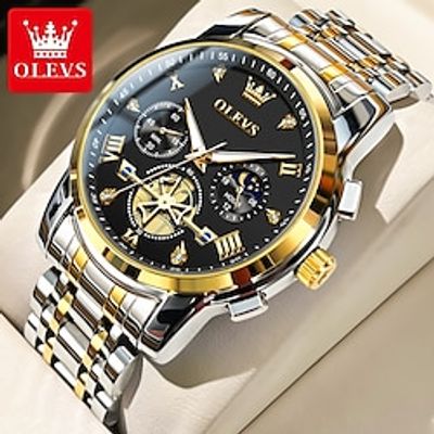 OLEVS 2856 Men's Quartz Watches Skeleton Flywheel Chronograph Classic Fashion TOP Brand watch for Men Moon phase Waterproof miniinthebox