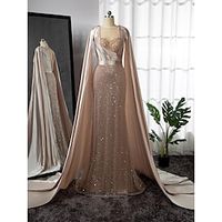 A-Line Evening Gown Elegant Dress Formal Court Train Long Sleeve Illusion Neck Stretch Satin with Pleats Ruched Beading 2023 Lightinthebox - thumbnail