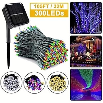 21 Pc Solar String Lights Outdoor, 300 LEDs Extra-Bright Solar Christmas Lights Outdoor, Waterproof Green Wire 8 Lighting Modes Solar Xmas Tree Lights, 105ft (Warm WhiteWhiteMulticolour) Lightinthebox