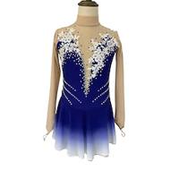 Figure Skating Dress Women's Girls' Ice Skating Dress Blue Fuchsia Thumbhole Halo Dyeing Mesh Spandex Stretchy Training Practice Professional Skating Wear Thermal Warm Classic Crystal / Rhinestone Lightinthebox