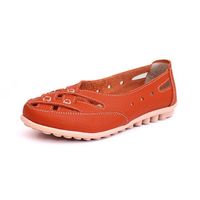 Leather Hollow Out Breathable Dot Knitting Soft Comfortable Slip On Flat Shoes