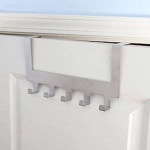 Brushed Stainless Steel Material over Door Organizing Rack with 6 Hooks for Hanging Tools Suction Cup Coat Hanger Bathroom Accessories Silvery 1pc miniinthebox