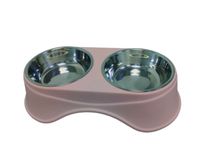 Double Dining Pet Feedrer With Stainless Steel Bowl & Non Slip Rubber Bottom pink For Cats And Dogs - 36.5X19X9