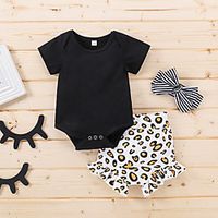 Baby Girls' Basic Print Ruffle Print Short Sleeve Regular Clothing Set Black miniinthebox - thumbnail