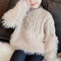 Toddler Girls' Sweater Solid Color School non-printing Long Sleeve Crewneck Active 3-7 Years Fall Ivory white Pink Camel Lightinthebox - thumbnail