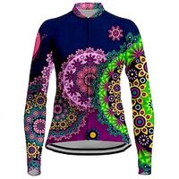 21Grams Women's Cycling Jersey Long Sleeve Bike Jersey Top with 3 Rear Pockets Mountain Bike MTB Road Bike Cycling Breathable Quick Dry Moisture Wicking Reflective Strips Dark Blue Floral Botanical miniinthebox - thumbnail