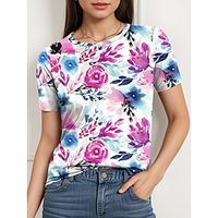 Women's T shirt Tee Floral Casual Holiday Pink Print Short Sleeve Fashion Crew Neck Regular Fit Summer Lightinthebox