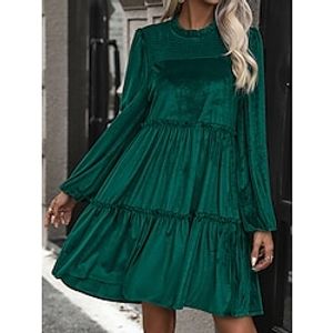Women's Casual Dress Plain Dress SpringDress Mini Dress Ruffle Street Date Streetwear Crew Neck Long Sleeve Regular Fit Green Color S M L XL Size Lightinthebox
