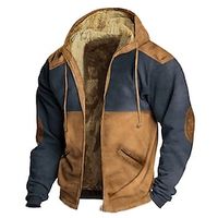 Men's Full Zip Hoodie Hoodie Jacket Sweat Jacket Fuzzy Sherpa Light Khaki. Dark Green Orange Khaki Hooded Color Block Sports  Outdoor Daily Holiday Streetwear Cool Casual Fall Winter Clothing Apparel miniinthebox - thumbnail