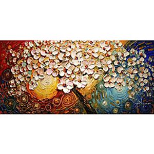 Oil Painting Hand Painted Horizontal Panoramic Floral / Botanical Modern Rolled Canvas (No Frame) miniinthebox