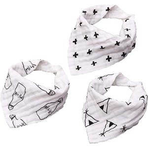 Eazy Kids Muslin Bandana Bibs - Set of 3 - Black & White EZ_MB_SE