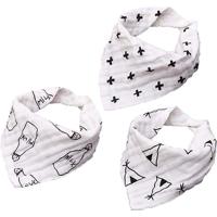 Eazy Kids Muslin Bandana Bibs - Set of 3 - Black & White EZ_MB_SE - thumbnail