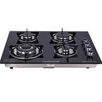 Olsenmark 2 In 1 Gas Hob 8mm Tempered Glass Top, Brass Burner, Auto-Ignition, Thick Pan Support, Bakelite Knobs, Low Gas Consumption Black OMCH1823