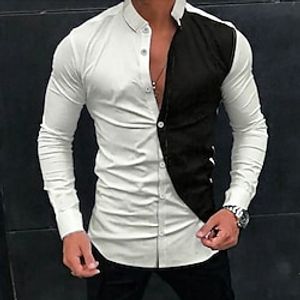 Men's Designer Shirt Color Block Stand Collar Black  White Street Daily Long Sleeve Button-Down Clothing Apparel Fashion Casual Comfortable  Beach Lightinthebox