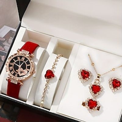 6pcs/set Women's Watch Luxury Rhinestone Quartz Watch Vintage Star Analog Wrist Watch  Jewelry Set Gift For Mom Her miniinthebox