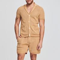 Men's Matching Sets Yellow Shirt Casual Shirt Tee Top Shorts Summer Shorts Sets Short Sleeve Cuban Collar Vacation Casual Daily Plain Pocket 2 Piece Polyester Summer Lightinthebox