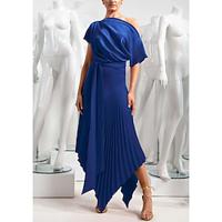 A-Line Wedding Guest Dresses Elegant Dress Formal Wedding Guest Asymmetrical Half Sleeve One Shoulder Satin with Pleats Strappy 2024 Lightinthebox