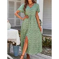 Women's Summer Dress Boho Dress Floral Split Print V Neck Midi Dress Boho Daily Vacation Short Sleeve Summer Lightinthebox