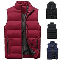 Men's Puffer Vest Gilet Outdoor Camping  Hiking Daily Wear Vacation Fashion Basic Fall  Winter Zipper Pocket Polyester Windproof Warm Plain Zipper Stand Collar Regular Fit Black Red Dark Blue Vest Lightinthebox - thumbnail