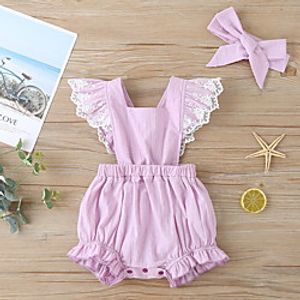 Baby Girls' Basic Solid Colored Pleated Short Sleeves Romper Purple Yellow Green miniinthebox