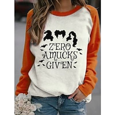 Women's Sweatshirt Pullover Streetwear Casual Green Blue Orange Color Block Hocus Pocus Halloween Round Neck Long Sleeve S M L XL XXL Lightinthebox