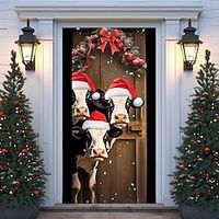 Christmas Cows Door Covers Door Tapestry Door Curtain Decoration Xmas Backdrop Door Banner for Front Door Christmas Holiday Party Decor Supplies miniinthebox - thumbnail