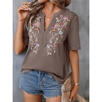 Women's Lace Shirt T shirt Tee Floral Daily Vacation Lace Patchwork Embroidered Black Half Sleeve Fashion Modern V Neck Summer Lightinthebox - thumbnail