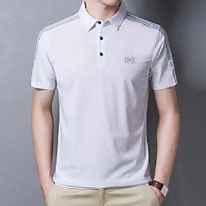 Men's Golf Shirt Tennis Shirt Other Prints Striped Letter Print Short Sleeve Casual Tops Business Simple Blue-Green Blushing Pink White / Summer / Work miniinthebox