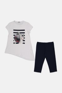 Kids Girls 2 Piece Top & Bottom Set  White/Navy