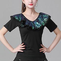 Latin Dance Ballroom Dance Top Ruffles Pure Color Splicing Women's Performance Training Short Sleeve Polyester Lightinthebox